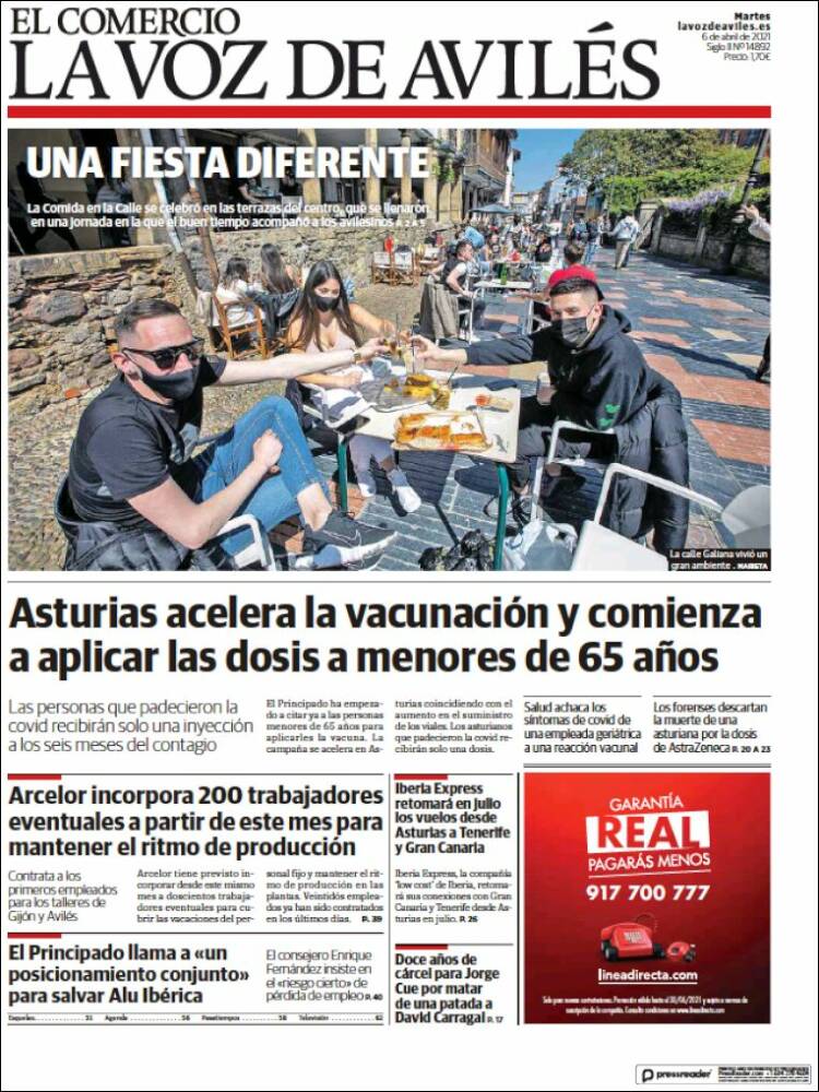 Portada de El Comercio - Avilés (España)