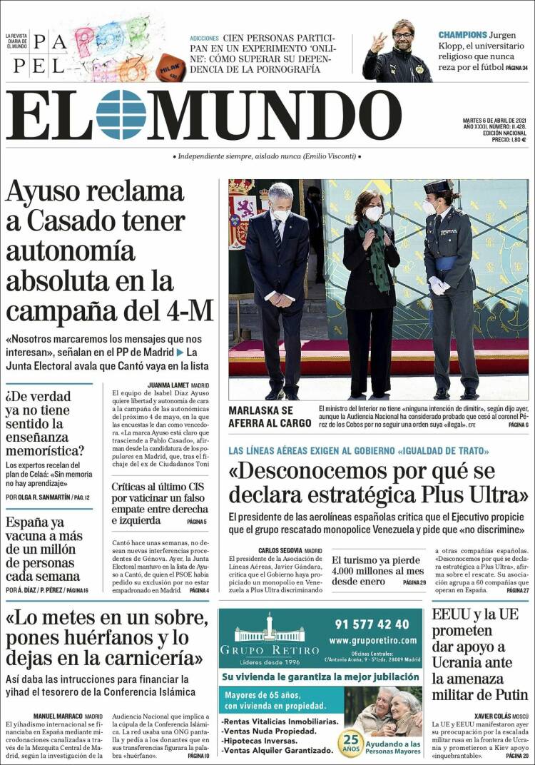 Portada de El Mundo (España)