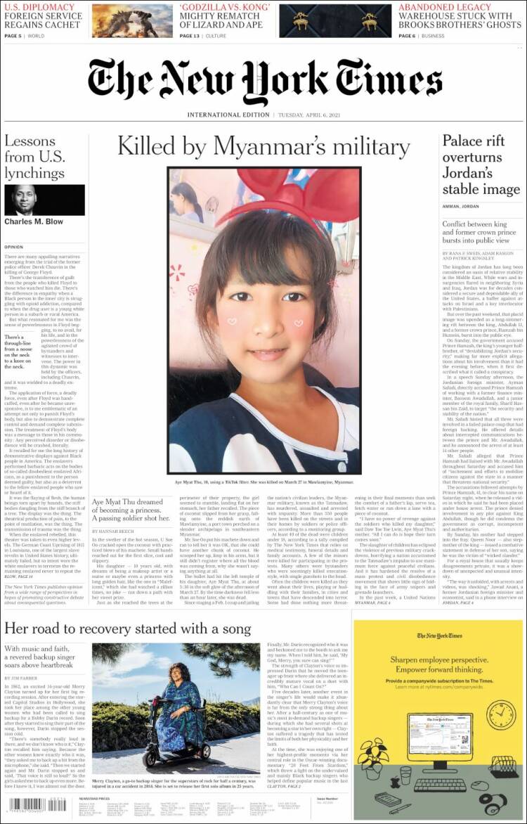 Portada de International New York Times (Europa)