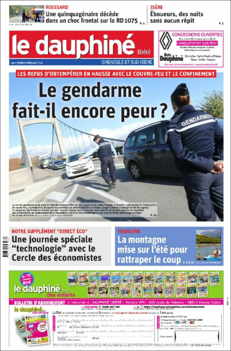 Portada de Le Dauphiné Libéré (Francia)