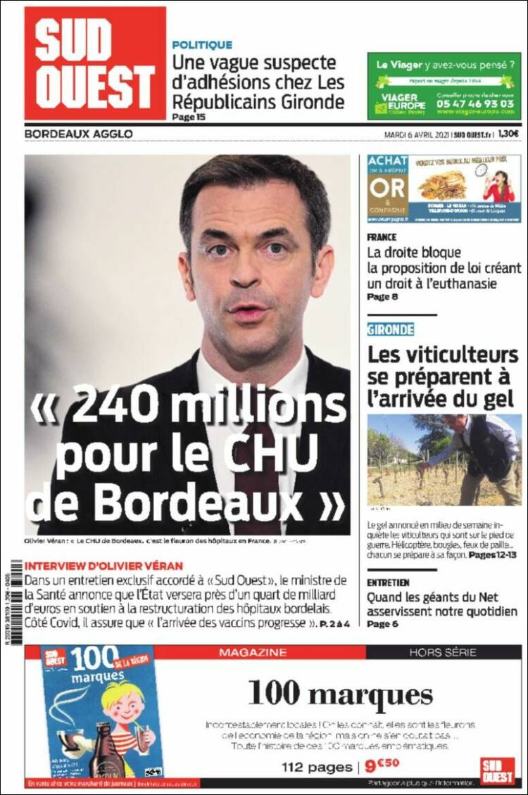 Portada de Sud Ouest (Francia)