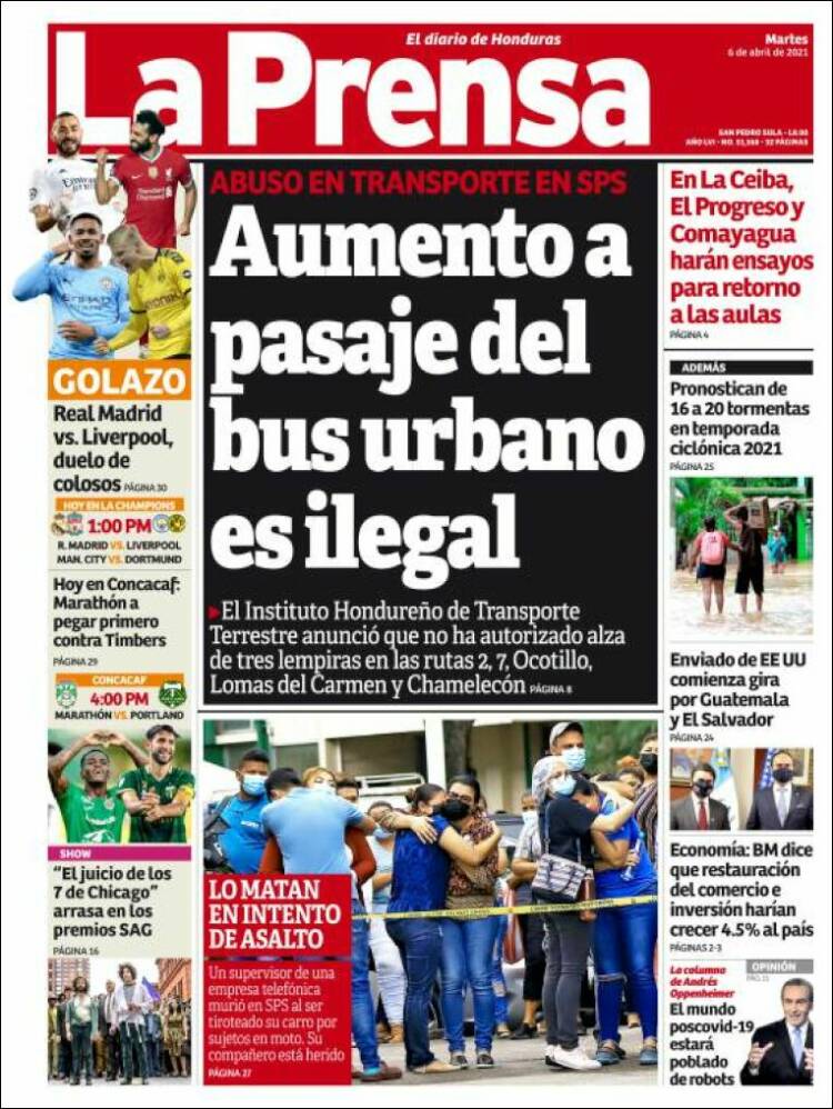 Portada de La Prensa (Honduras)