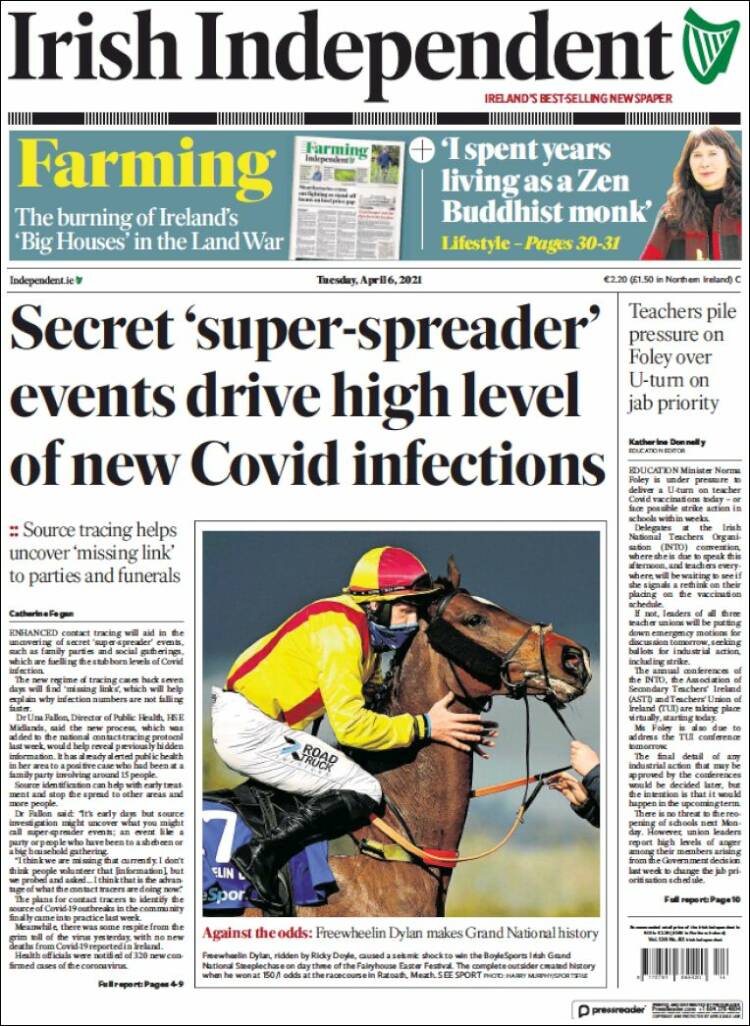 Portada de Irish Independent (Irlanda)