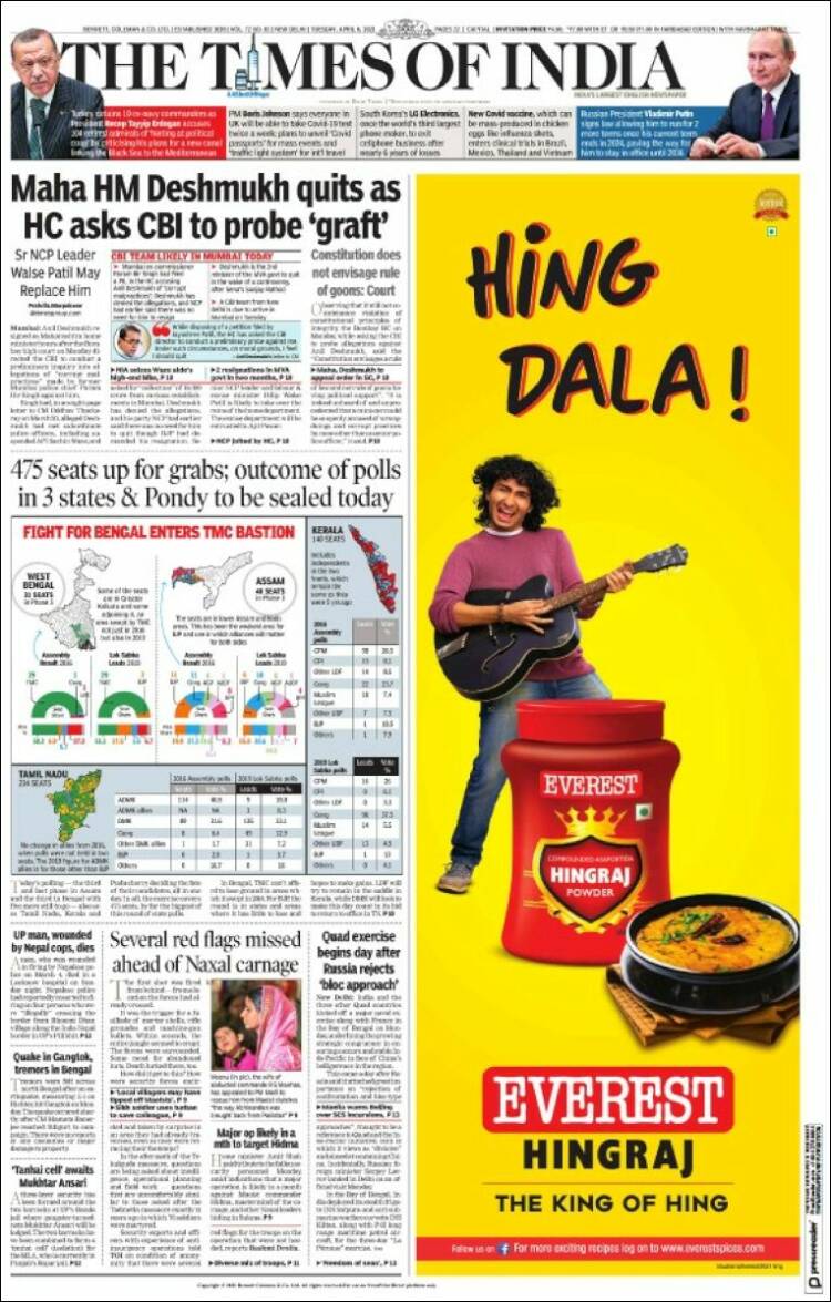 Portada de The Times of India (India)
