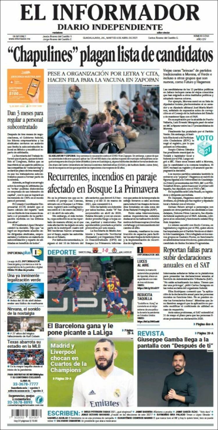 Portada de El Informador (M&eacute;xico)
