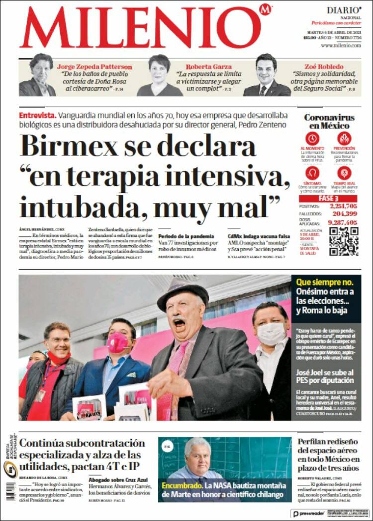 Portada de Milenio (M&eacute;xico)