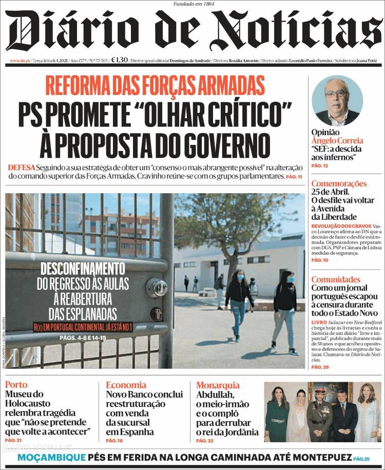 Portada de Diário de Noticias (Portugal)