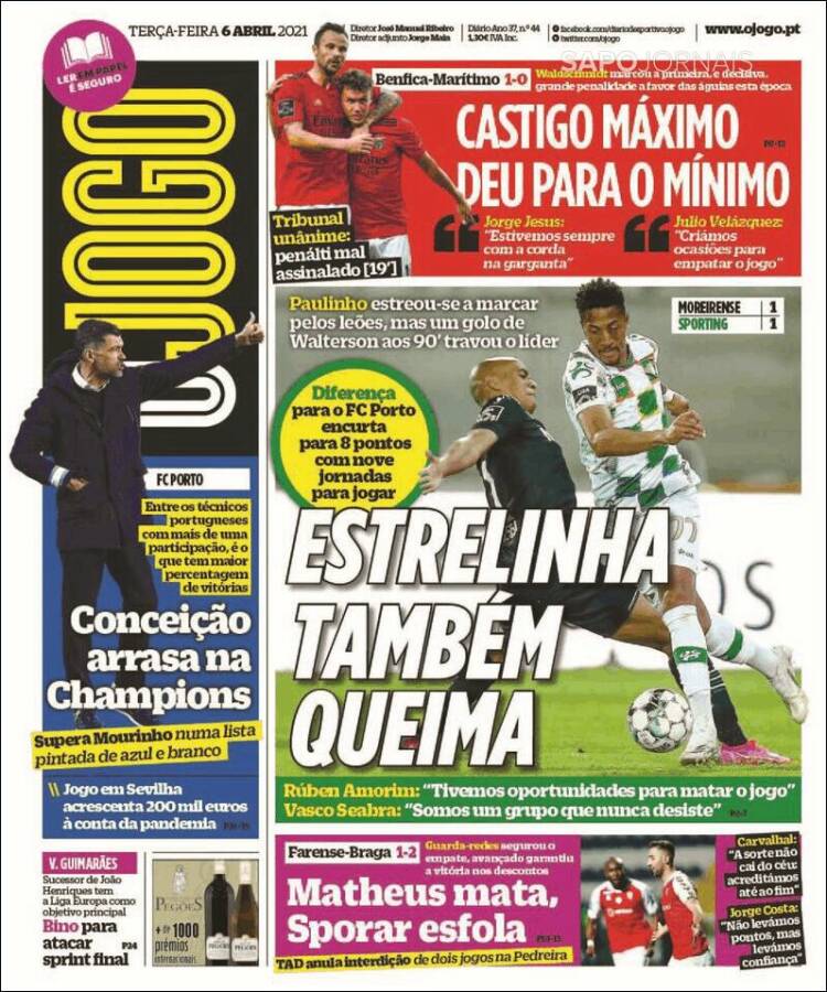 Portada de O Jogo (Portugal)