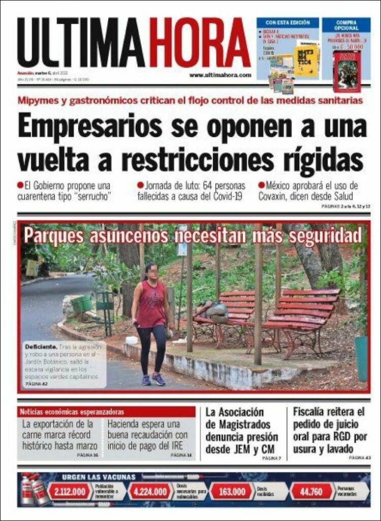 Portada de Última Hora (Paraguay)