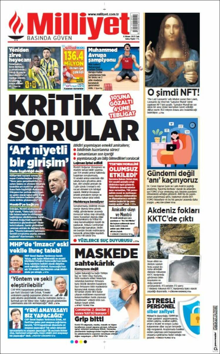 Portada de Milliyet (Turqu&iacute;a)