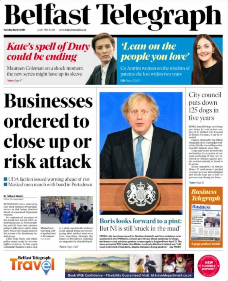 Portada de Belfast Telegraph (Reino Unido)