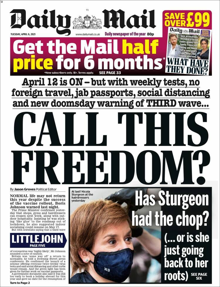 Portada de Daily Mail (Reino Unido)