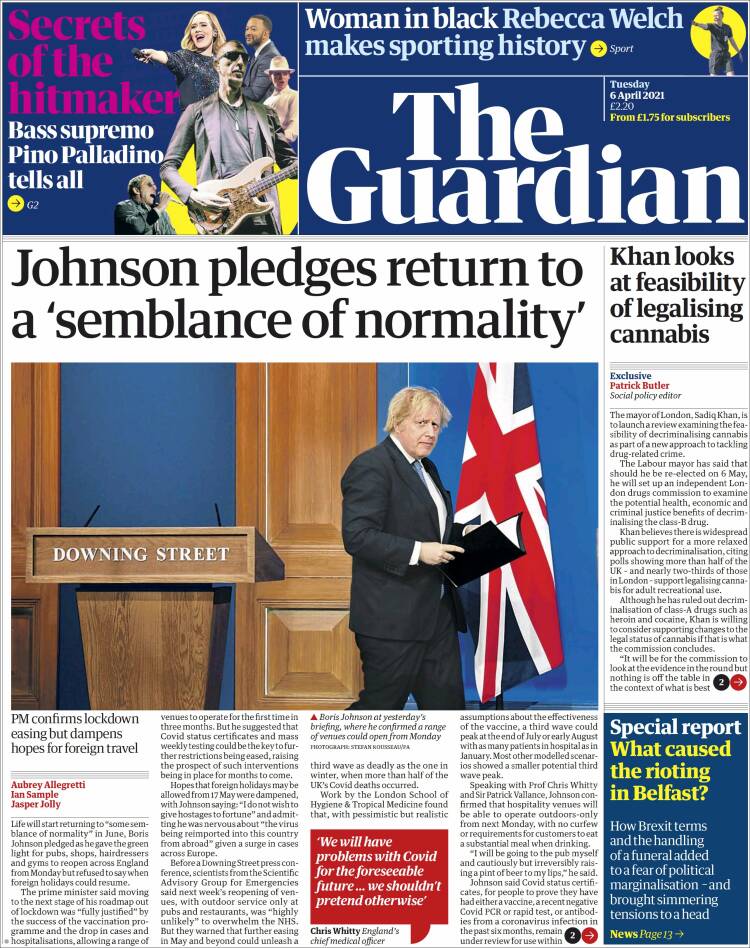 Portada de The Guardian (Reino Unido)