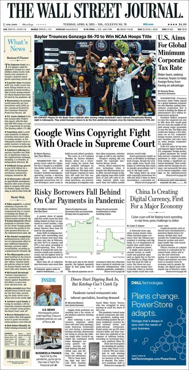 Portada de Wall Street Journal (USA)