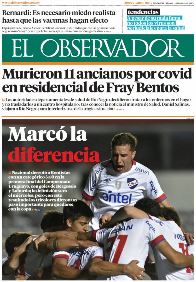 Portada de El Observador (Uruguay)