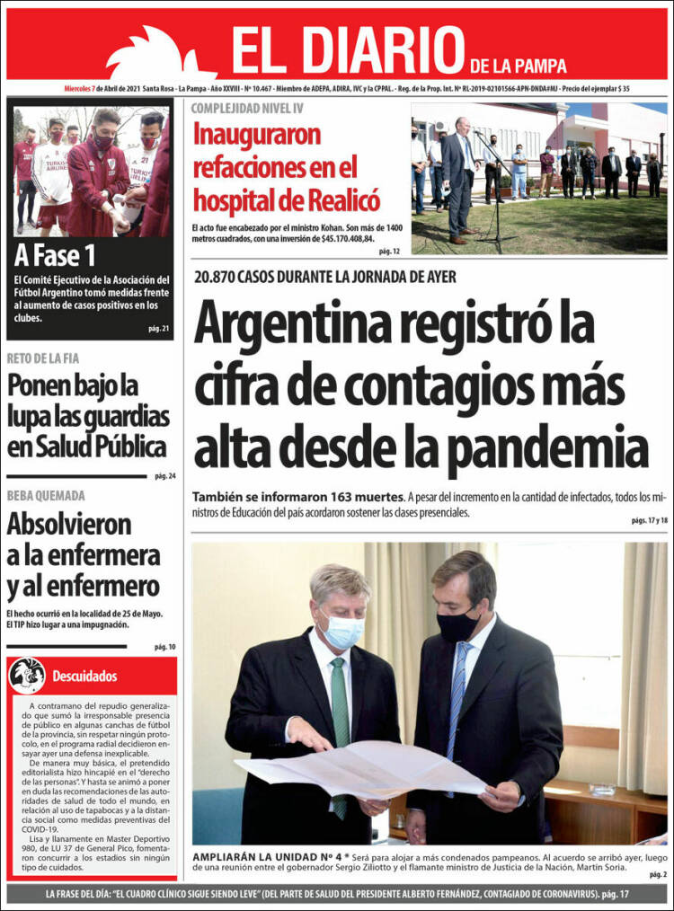Portada de Diario de La Pampa (Argentina)