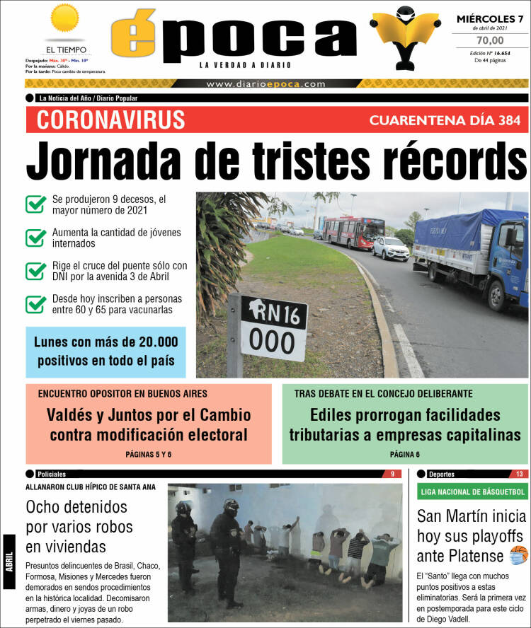 Portada de Diario Época (Argentina)