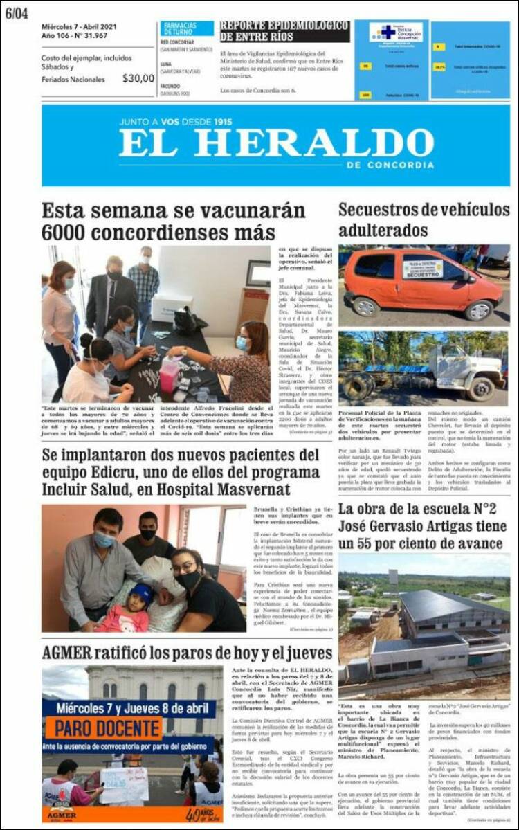 Portada de El Heraldo de Concordia (Argentina)