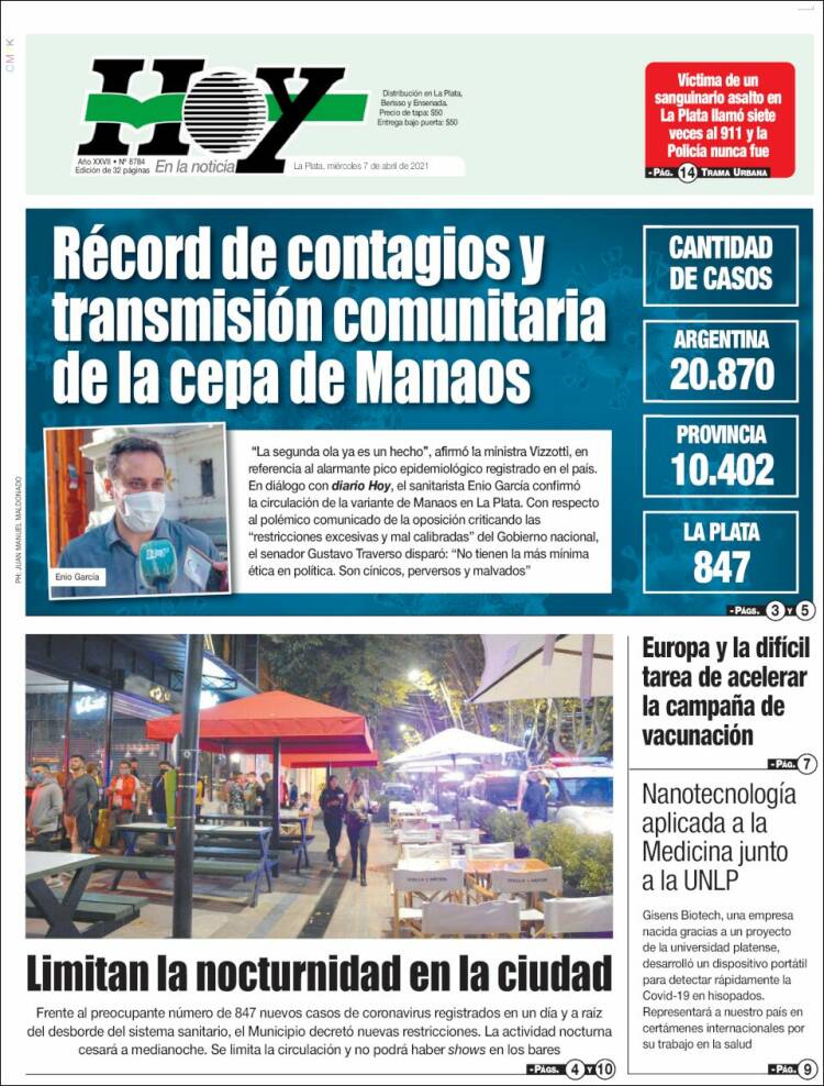 Portada de Diario Hoy (Argentina)