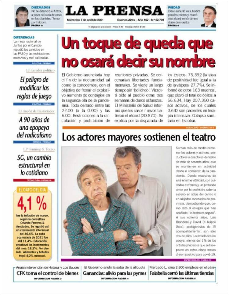 Portada de La Prensa (Argentina)