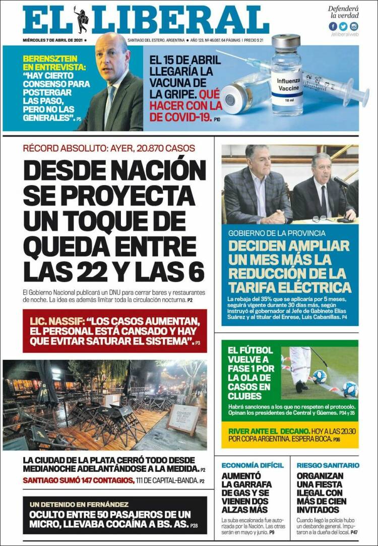 Portada de Diario El Liberal (Argentina)