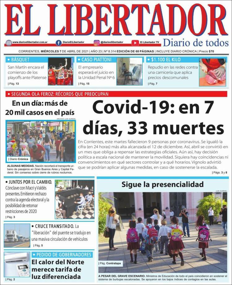 Portada de Diario El Libertador (Argentina)