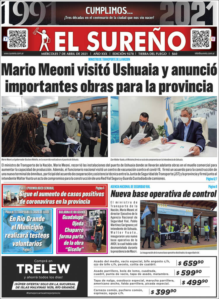 Portada de Diario El Sureño (Argentina)