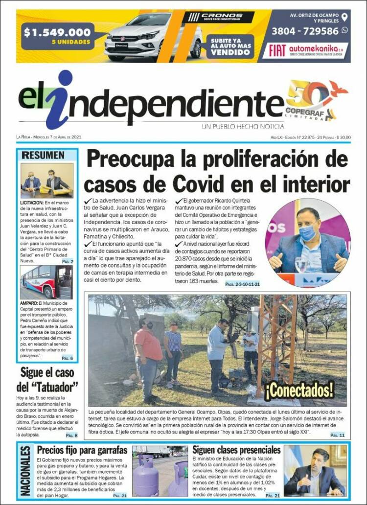 Portada de El Independiente (Argentina)