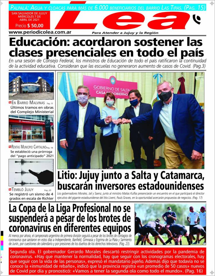 Portada de Periódico Lea (Argentina)