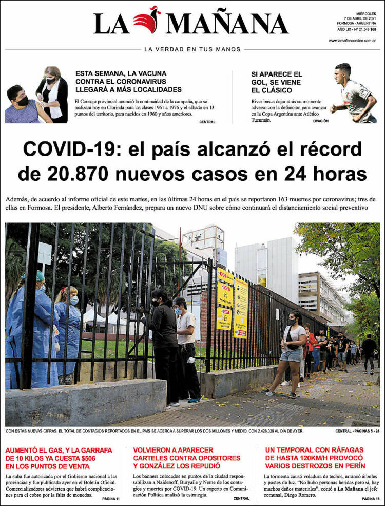 Portada de Diario La Mañana (Argentina)