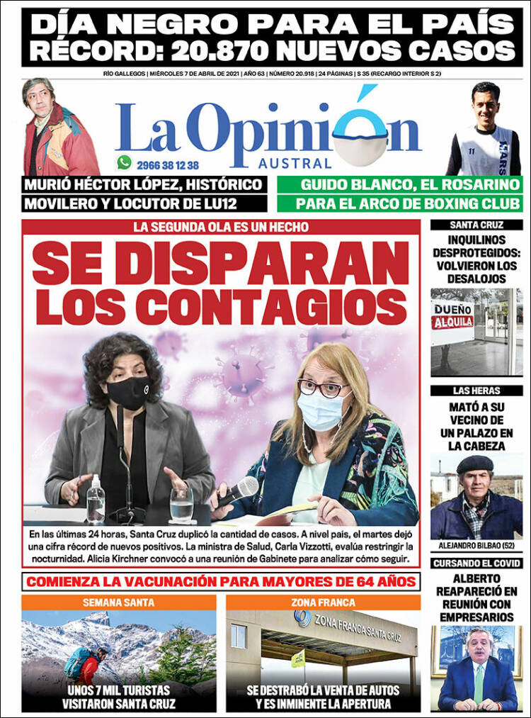 Portada de La Opinión Austral (Argentina)