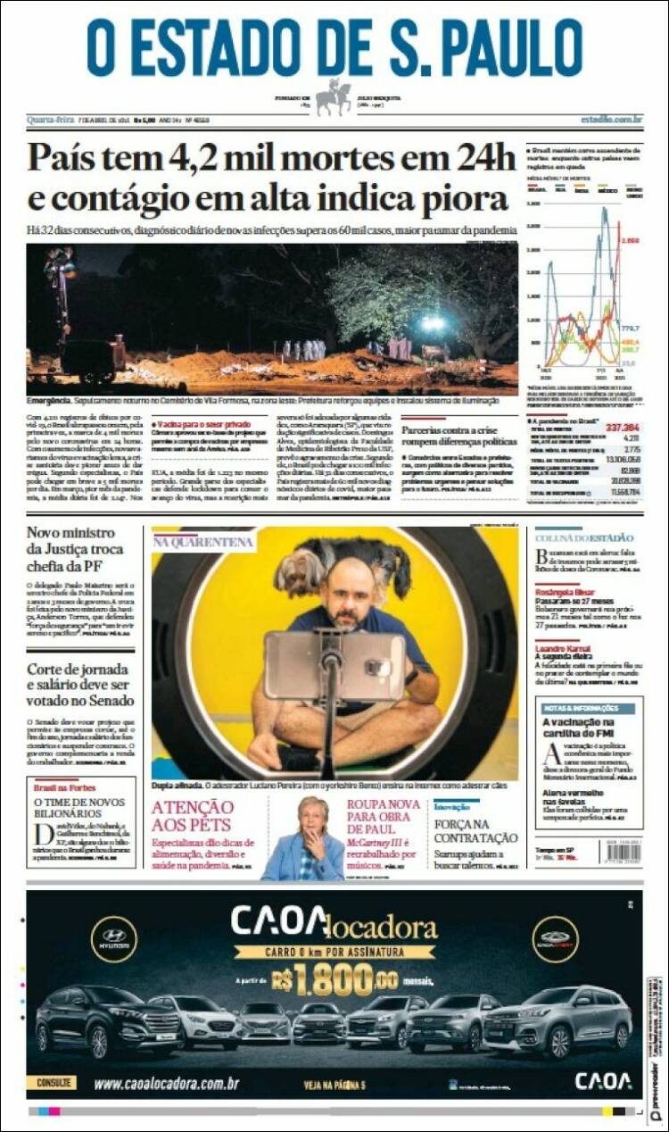 Portada de O Estado de São Paulo (Brasil)
