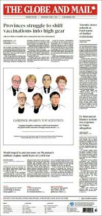 Portada de The Globe and Mail (Canadá)