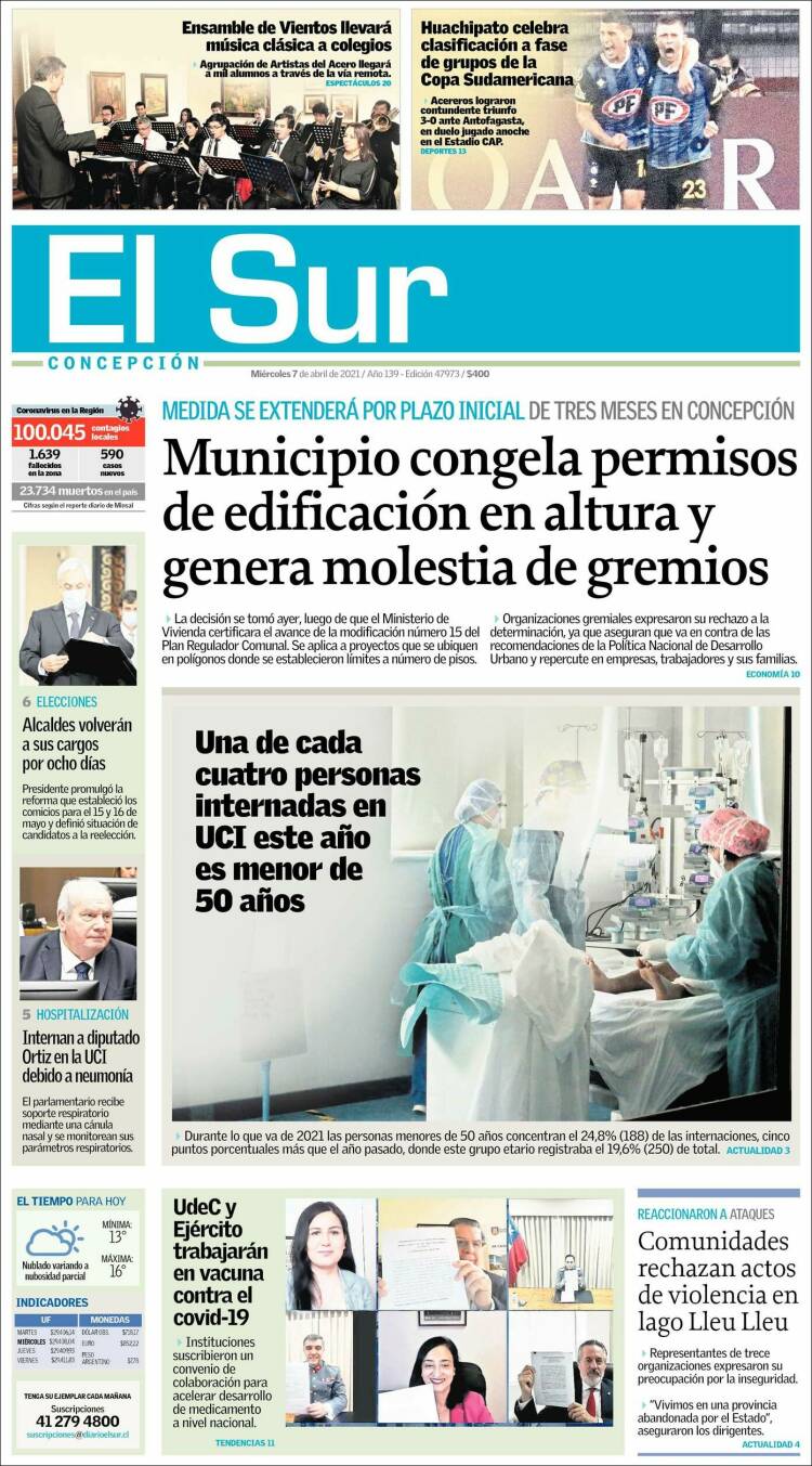 Portada de El Sur (Chile)