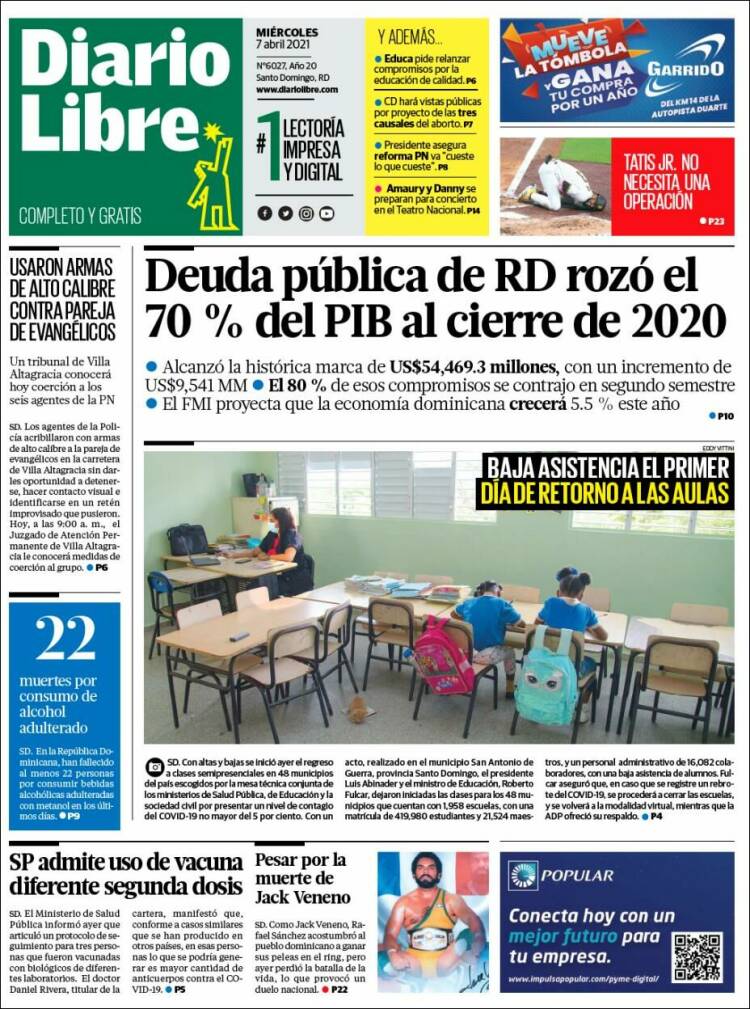 Portada de Diario Libre (R. Dominicana)
