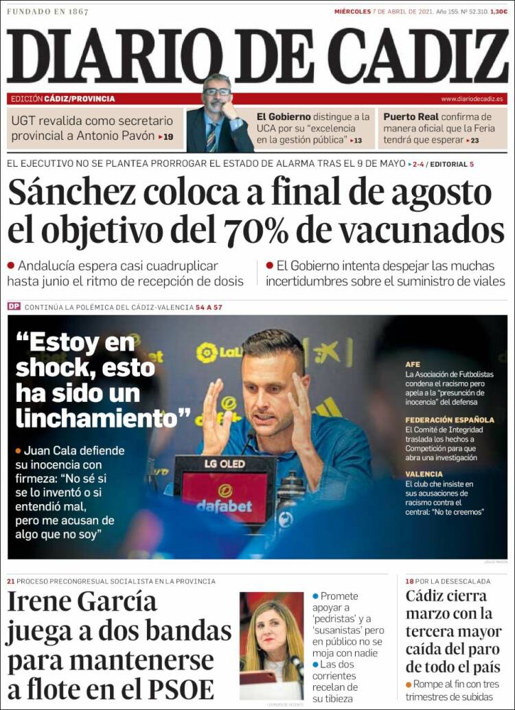 Portada de Diario de Cádiz (España)