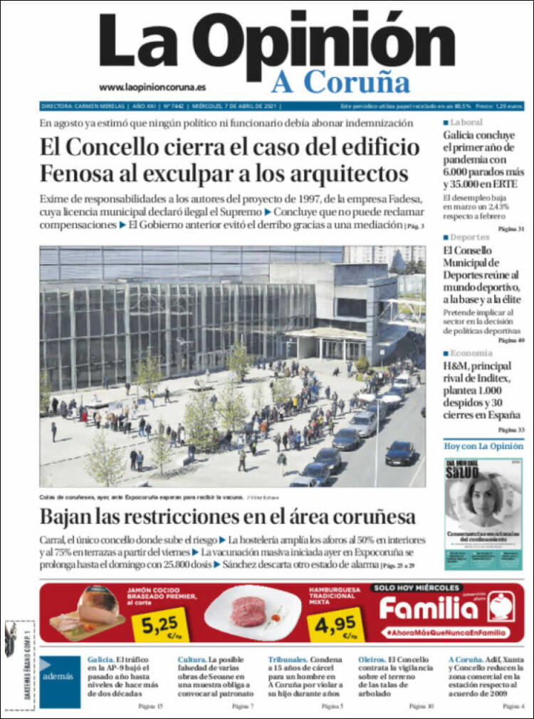 Portada de La Opinión de A Coruña (España)