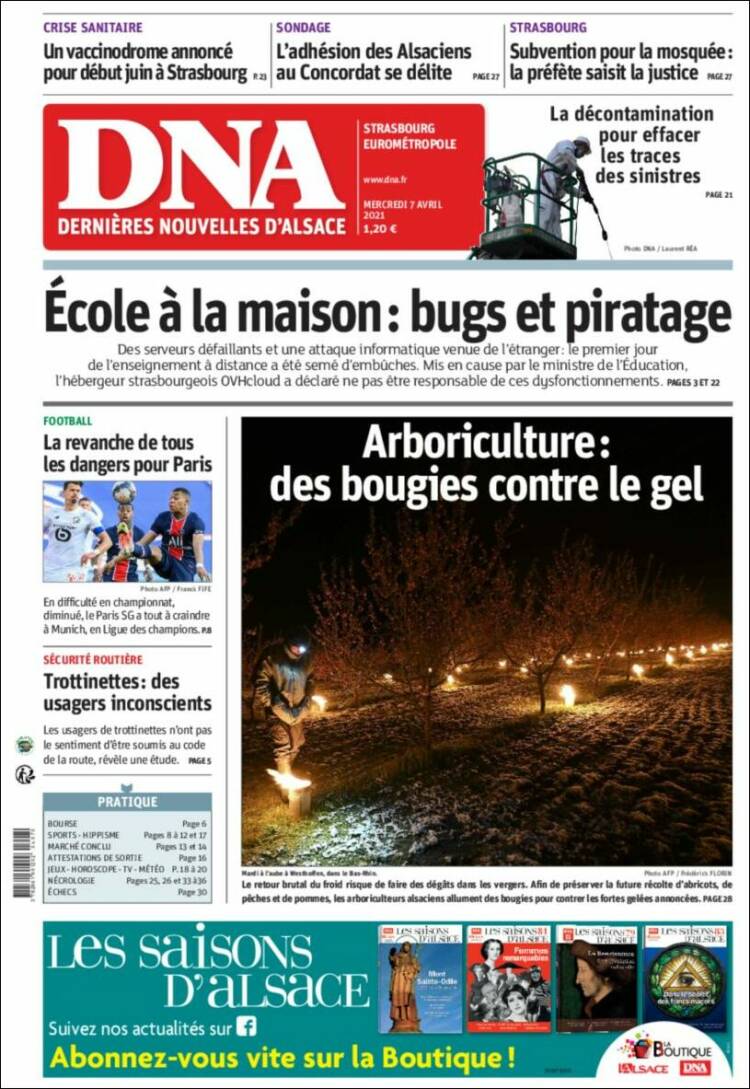 Portada de Les Dernières Nouvelles d'Alsace (Francia)