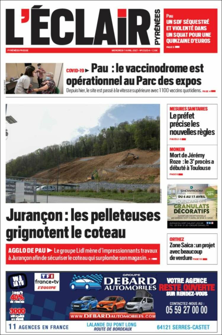 Portada de L'Eclair des Pyrénées (France)