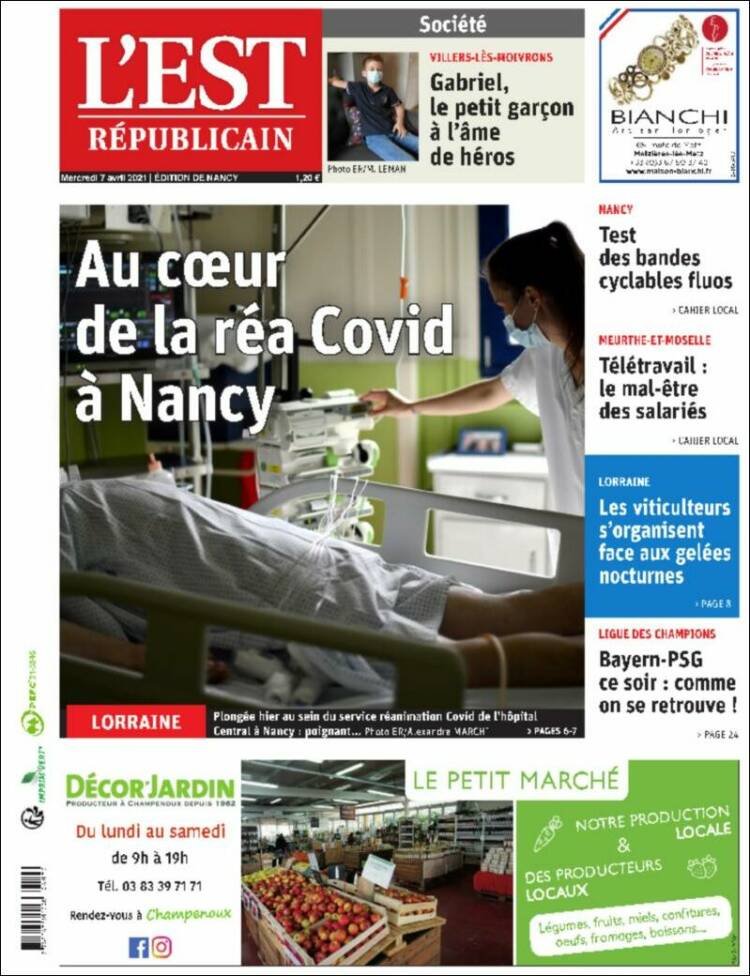 Portada de L'Est Republicain (Francia)