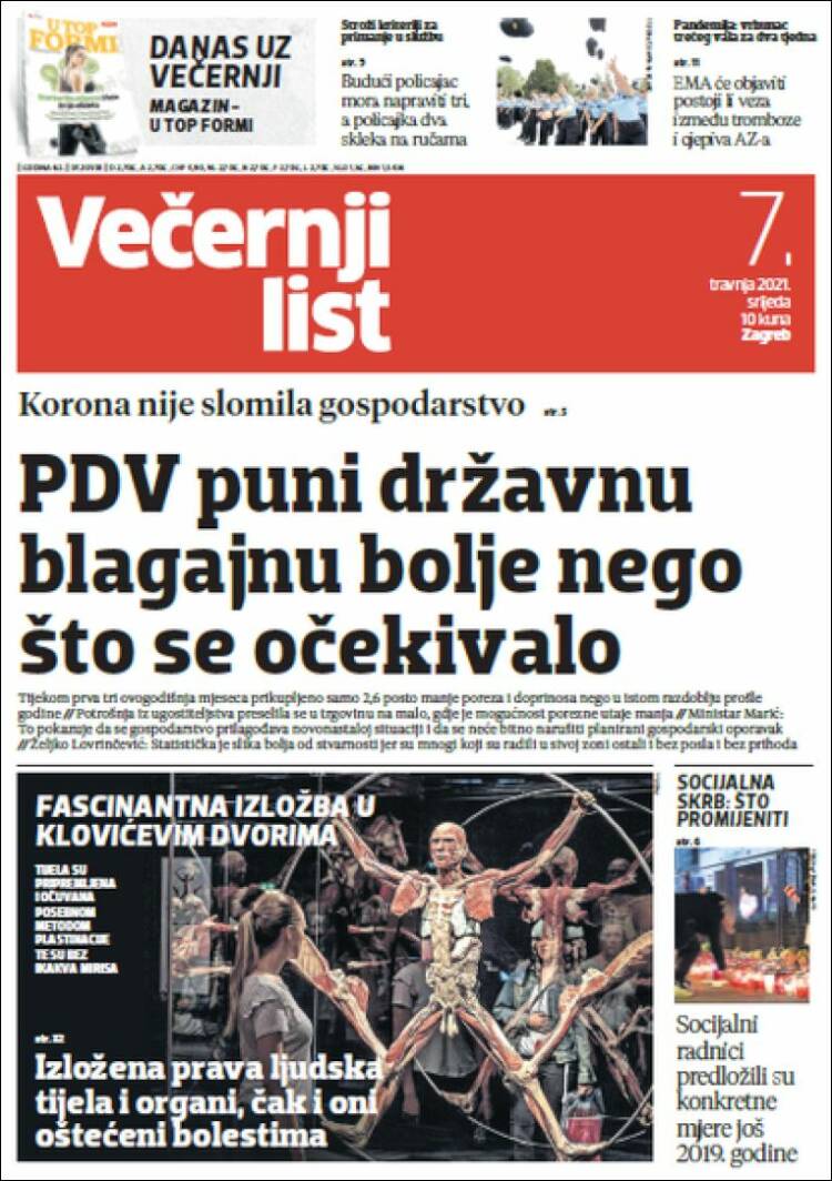 Portada de Večernji (Croacia)