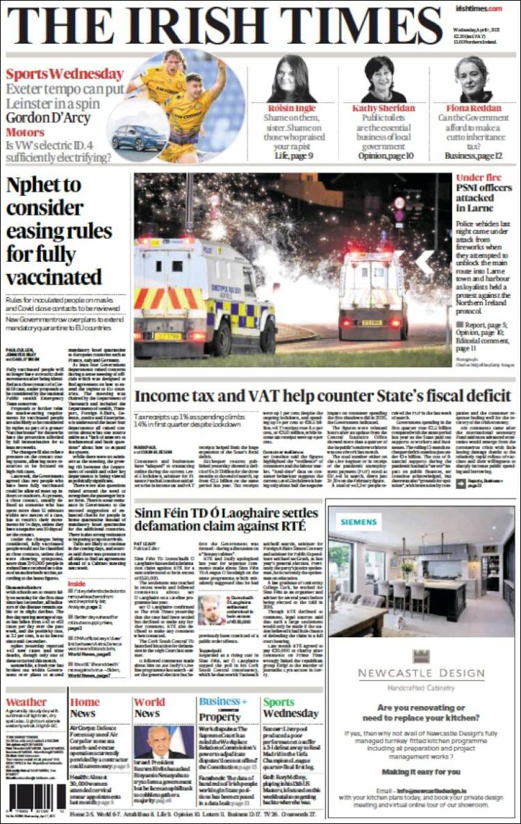 Portada de Irish Times (Irlanda)