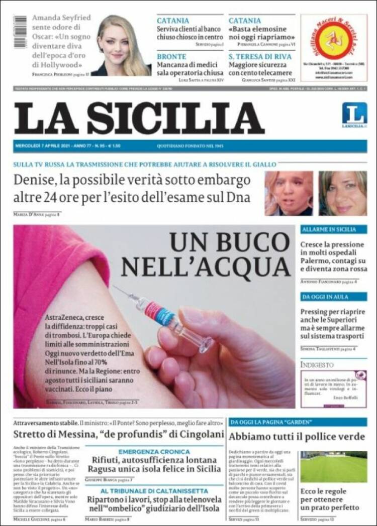 Portada de La Sicilia (Italia)