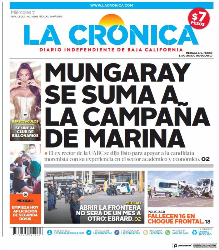 Portada de La Crónica de Baja California (México)