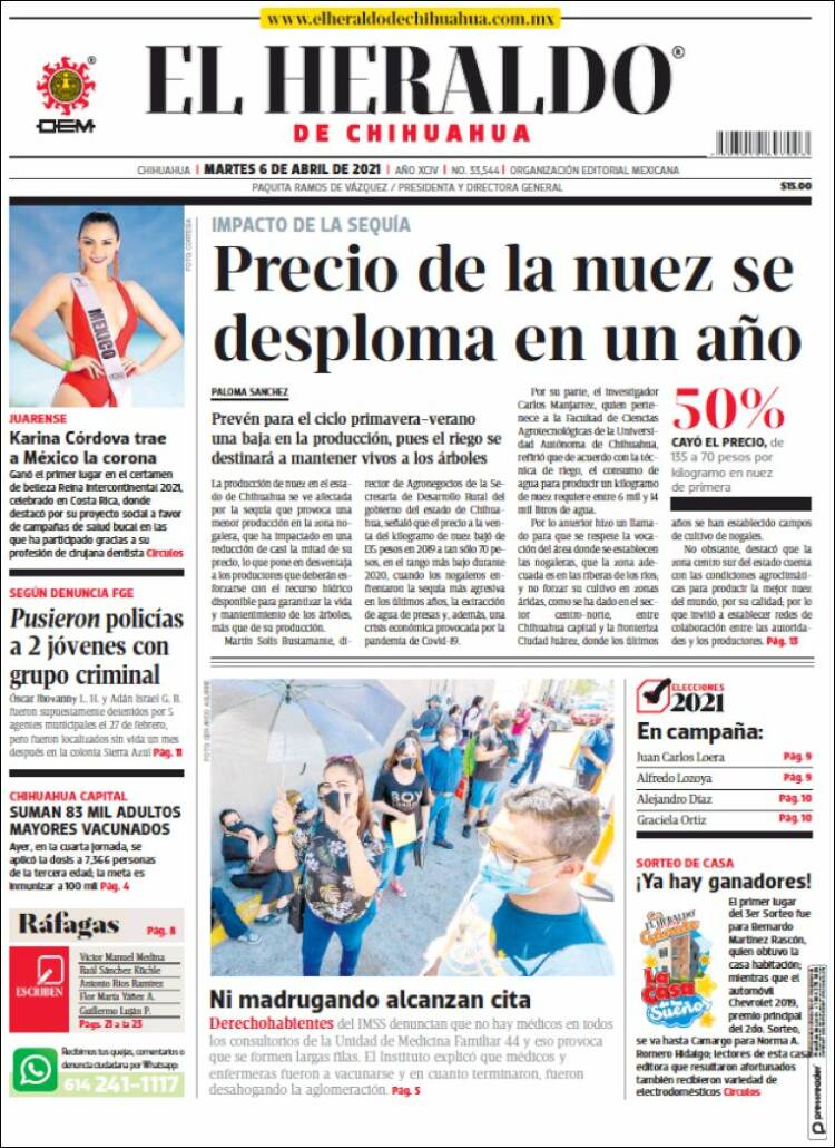 Portada de El Heraldo de Chihuahua (México)
