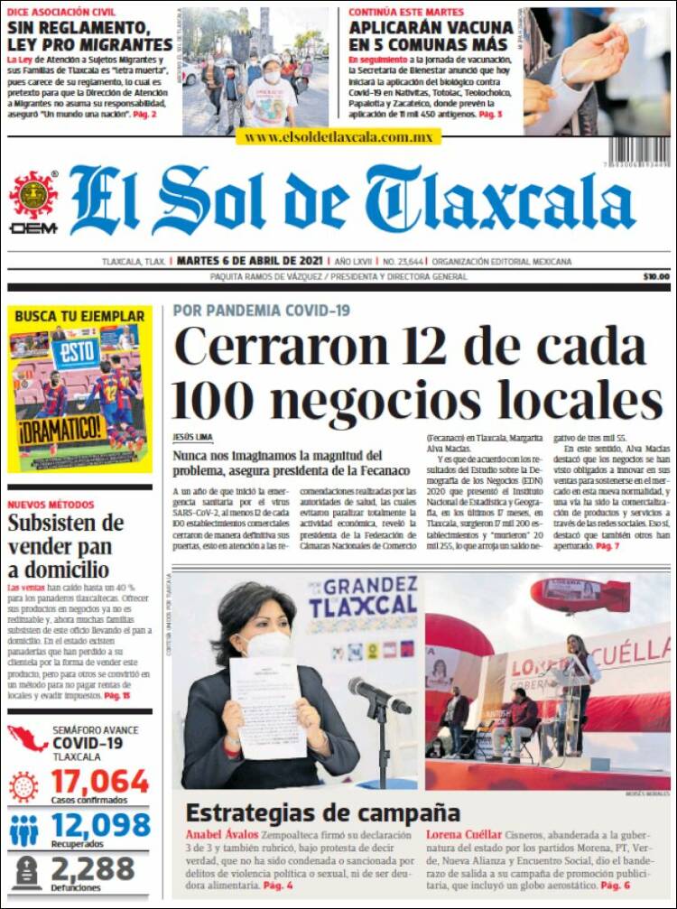 Portada de El Sol de Tlaxcala (México)