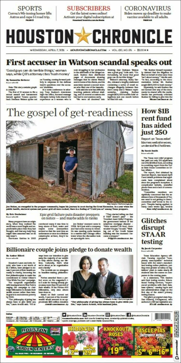 Portada de Houston Chronicle (USA)