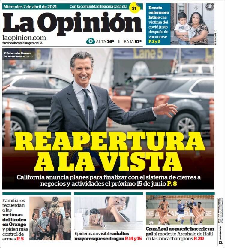 Portada de La Opinión (États-Unis)