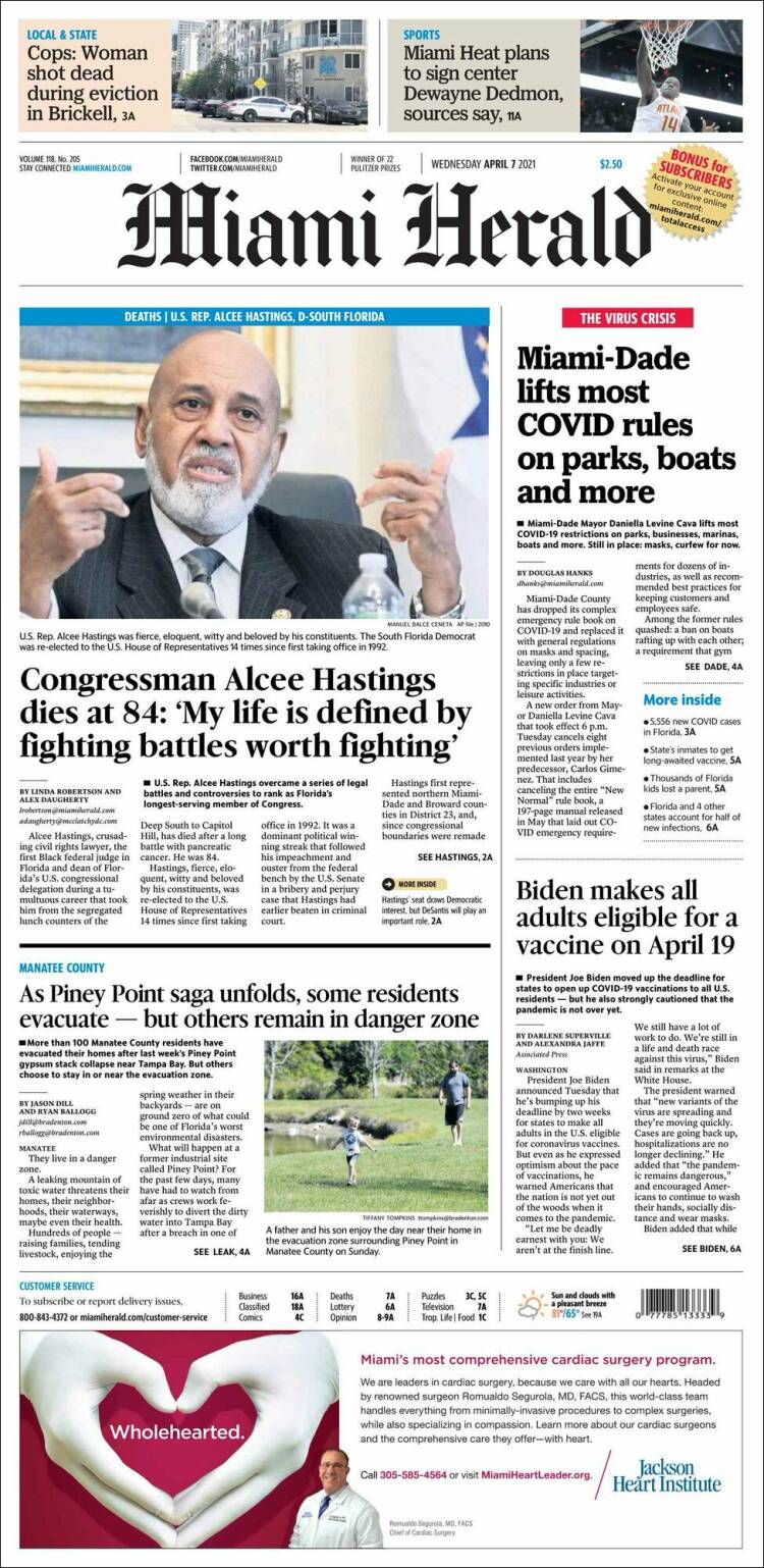 Portada de Miami Herald (USA)