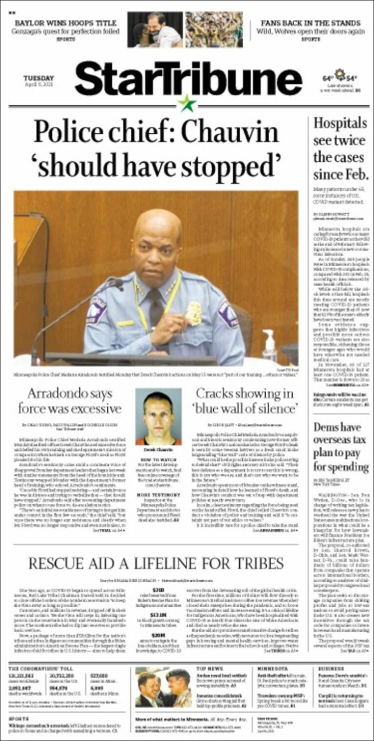 Portada de Star Tribune (États-Unis)